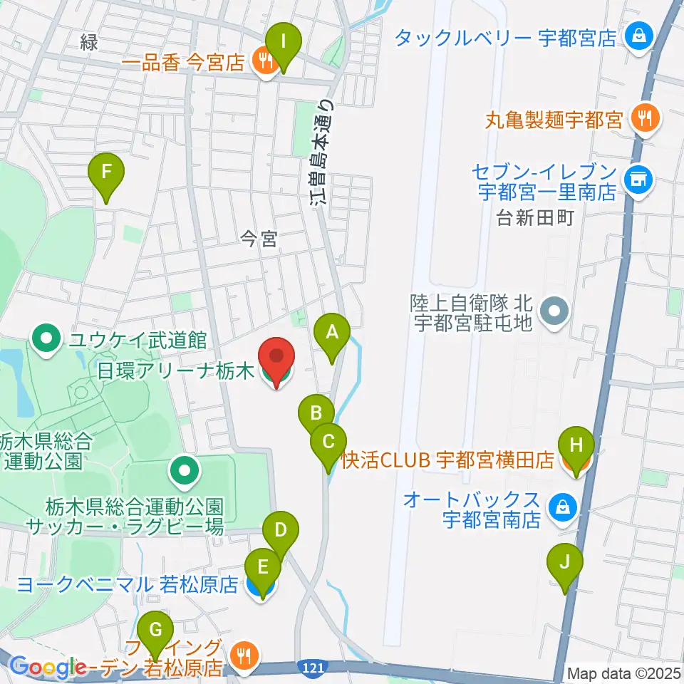 日環アリーナ栃木周辺のカフェ一覧地図