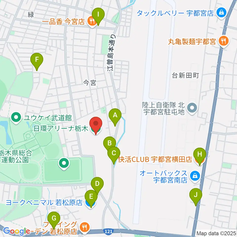 日環アリーナ栃木周辺のカフェ一覧地図