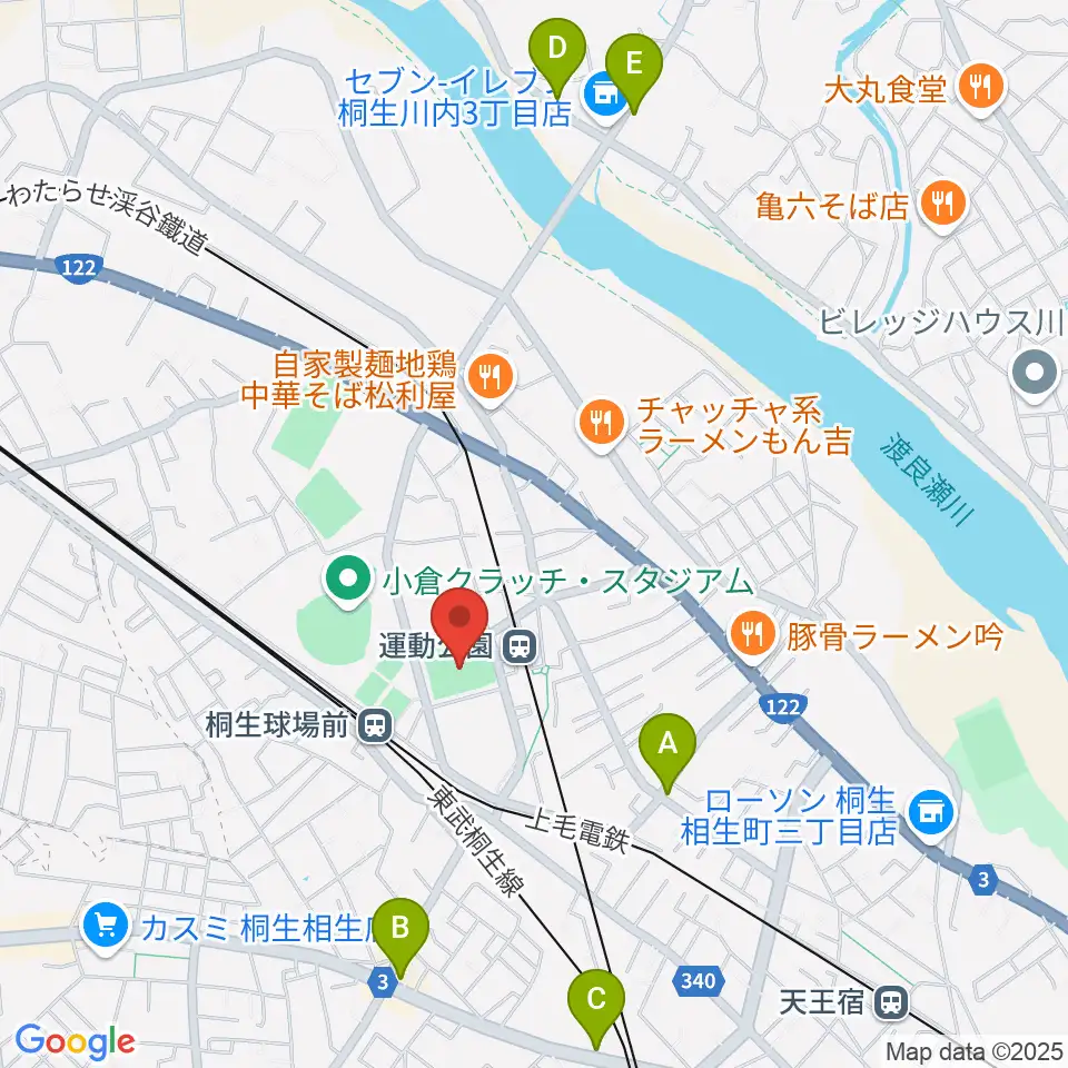 桐生ガススポーツセンター周辺のカフェ一覧地図
