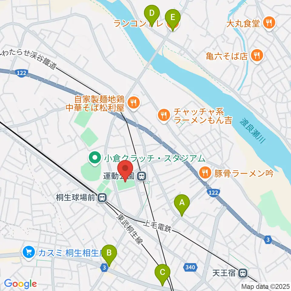 桐生ガススポーツセンター周辺のカフェ一覧地図