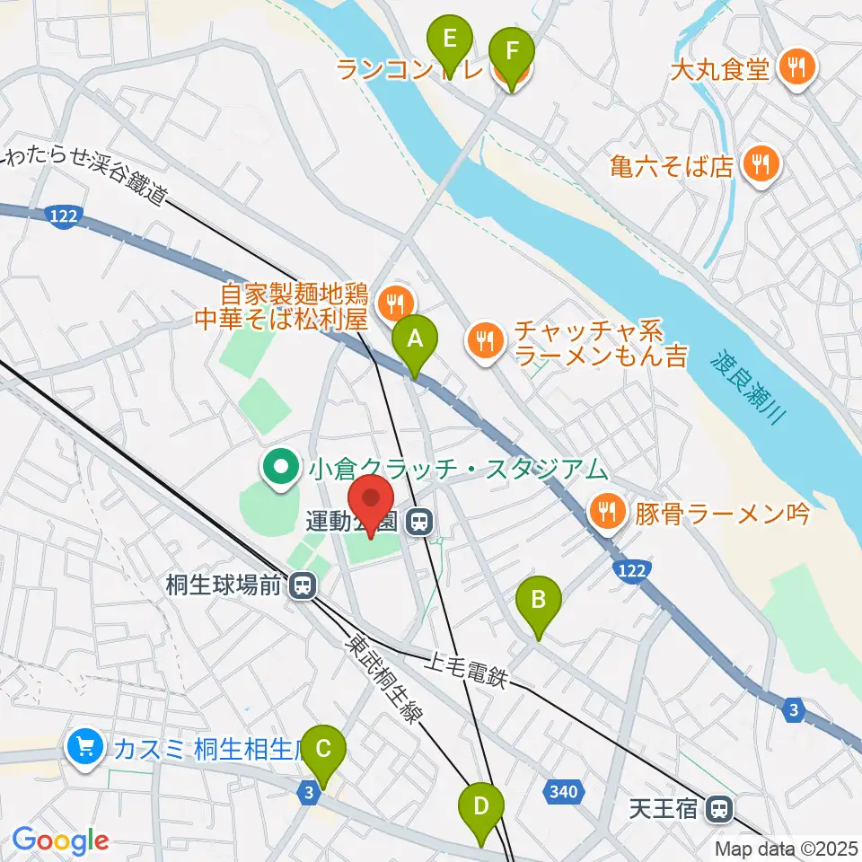 桐生ガススポーツセンター周辺のカフェ一覧地図
