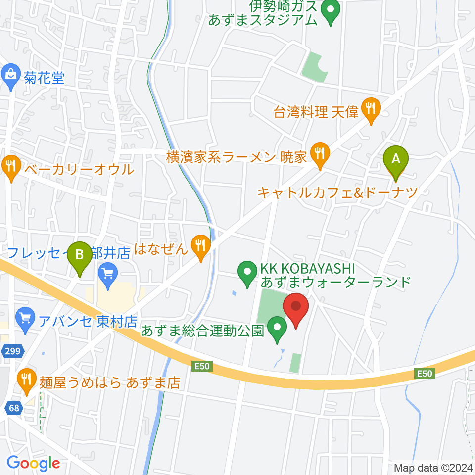 伊勢崎市あずまホール周辺のカフェ一覧地図