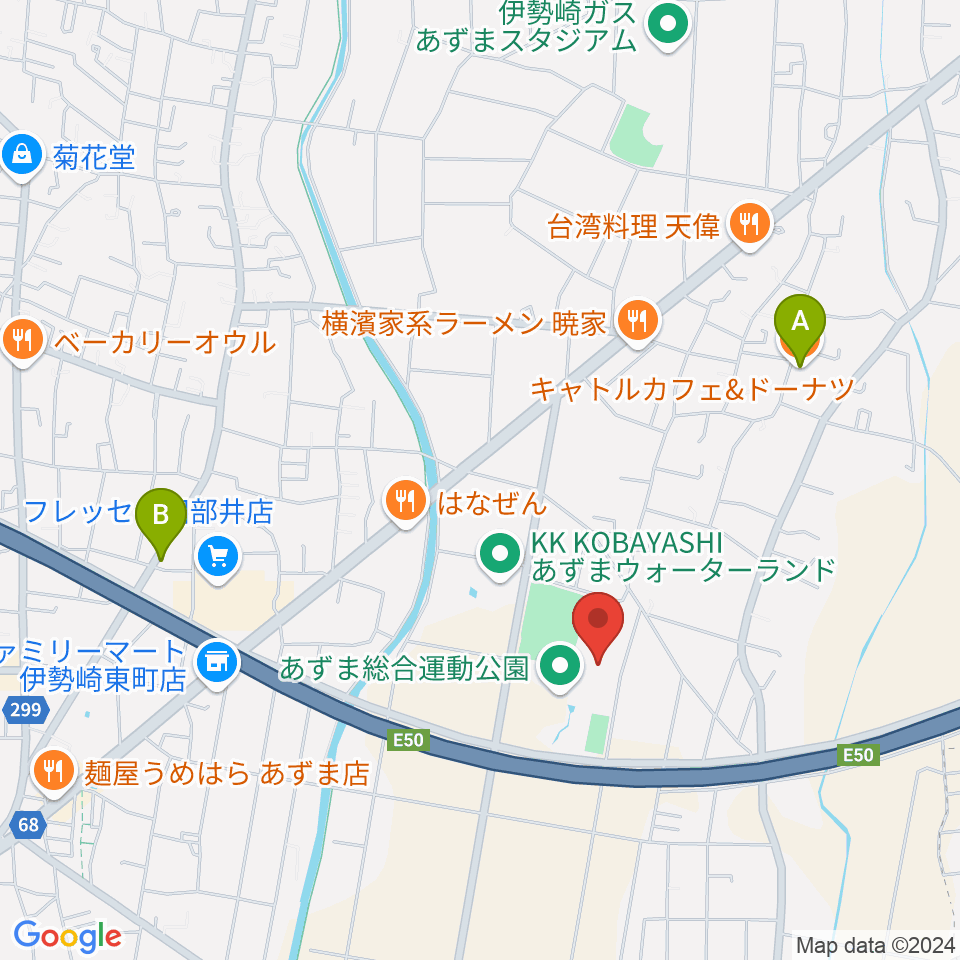 伊勢崎市あずまホール周辺のカフェ一覧地図