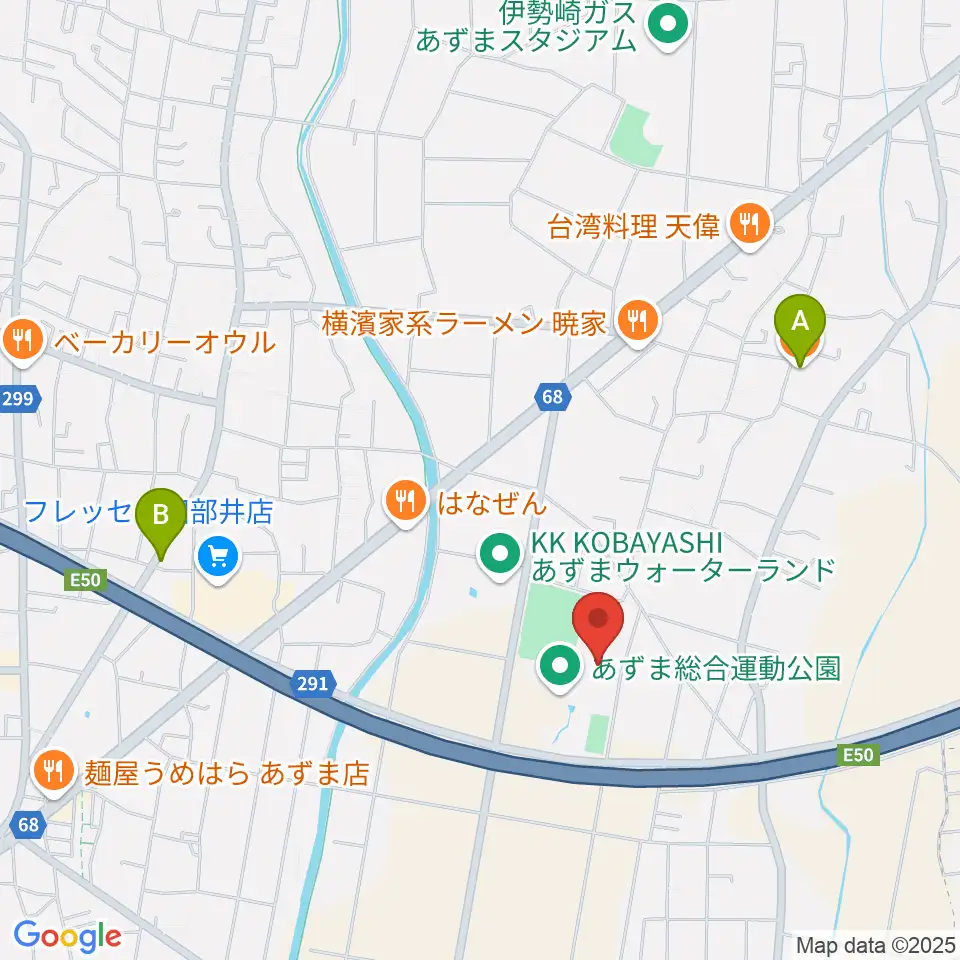 伊勢崎市あずまホール周辺のカフェ一覧地図