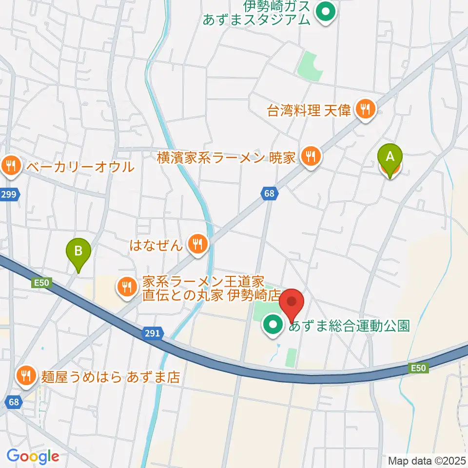 伊勢崎市あずまホール周辺のカフェ一覧地図