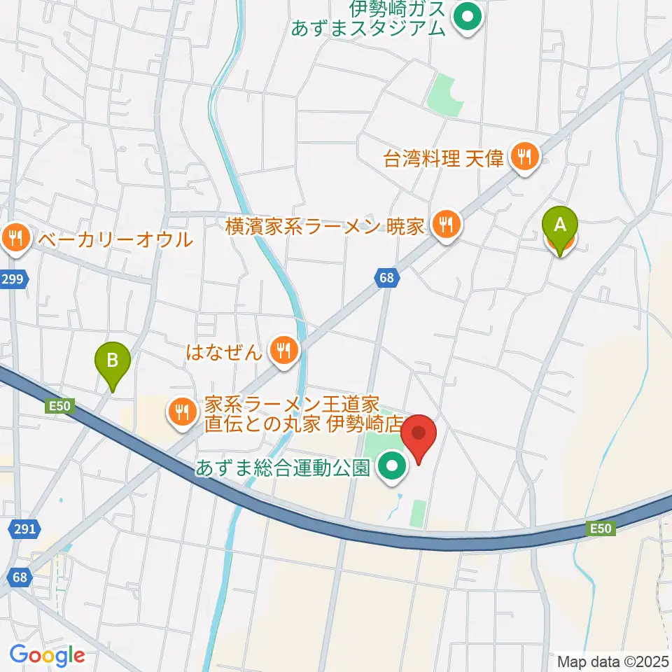 伊勢崎市あずまホール周辺のカフェ一覧地図
