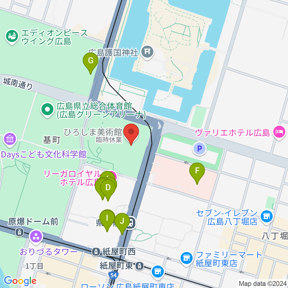 ひろしま美術館周辺のカフェ一覧地図