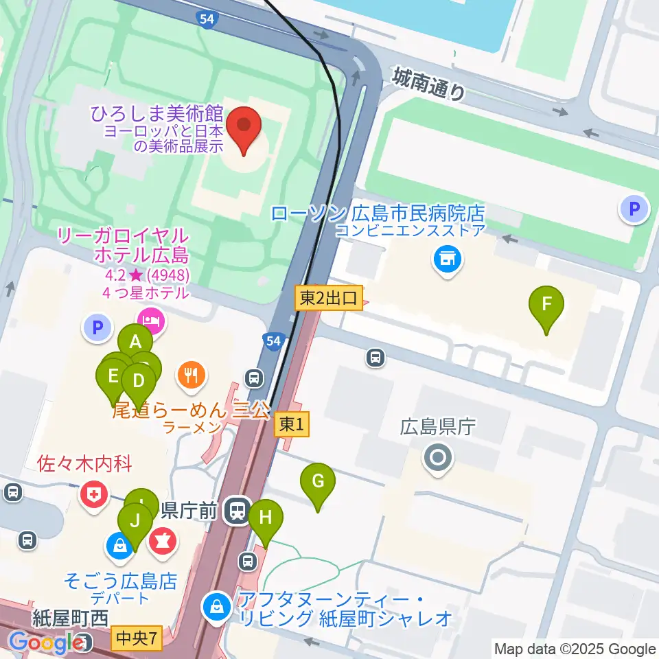 ひろしま美術館周辺のカフェ一覧地図