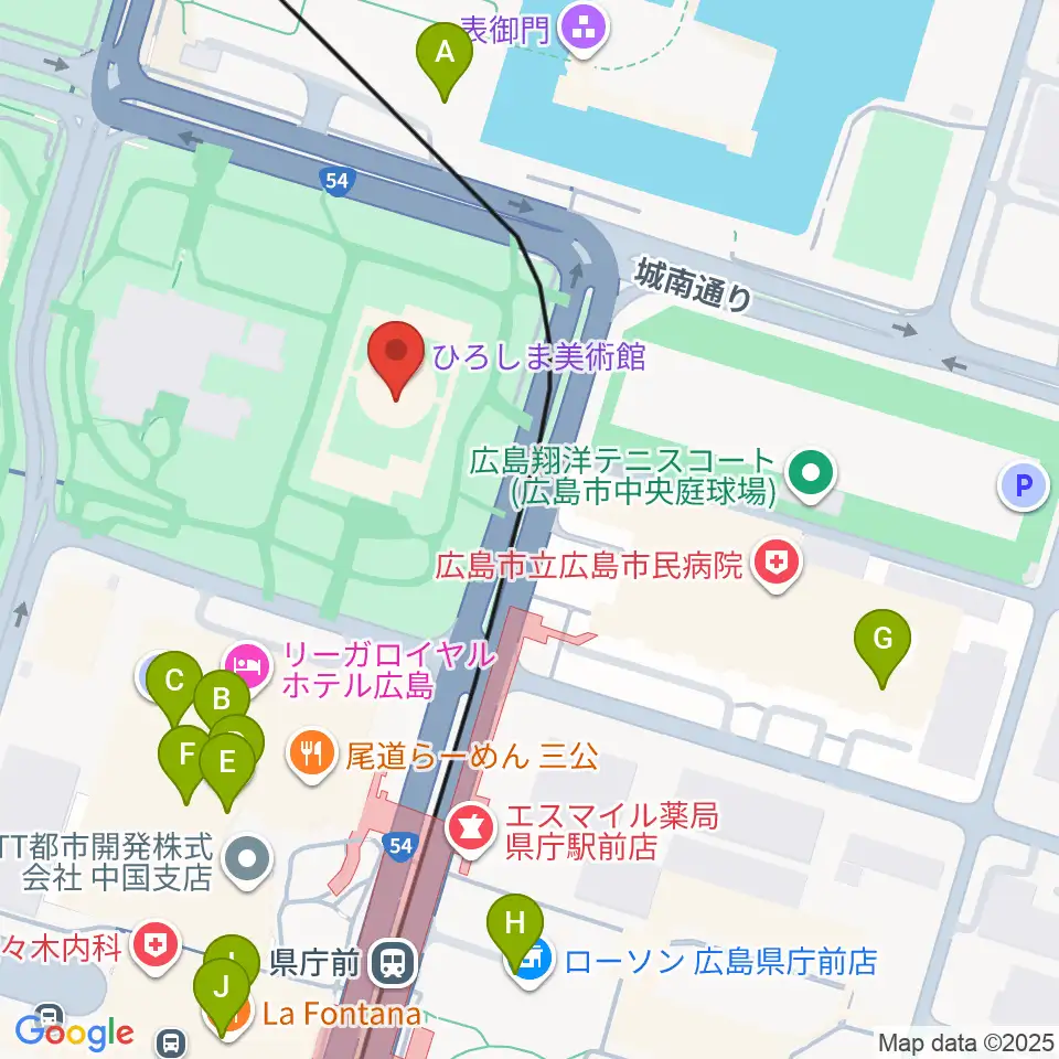 ひろしま美術館周辺のカフェ一覧地図