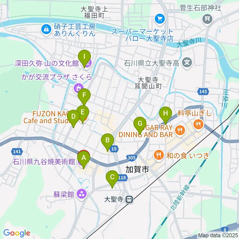 石川県九谷焼美術館周辺のカフェ一覧地図