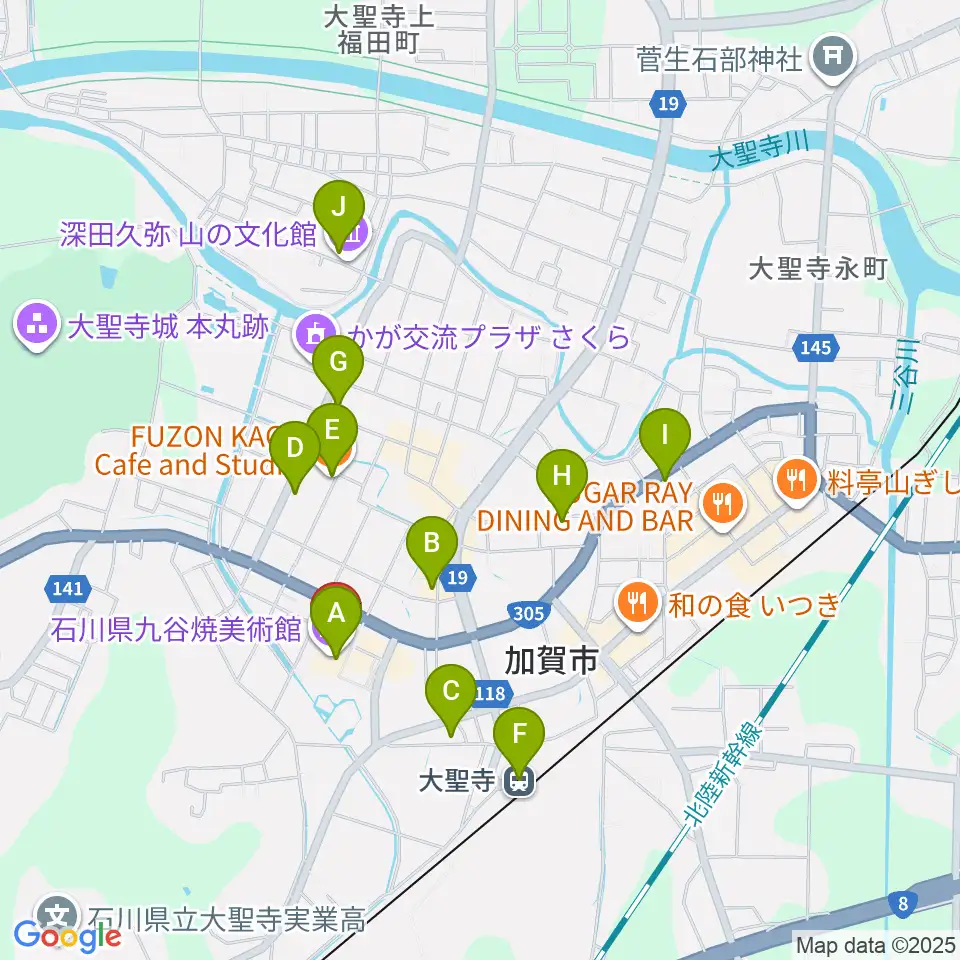 石川県九谷焼美術館周辺のカフェ一覧地図