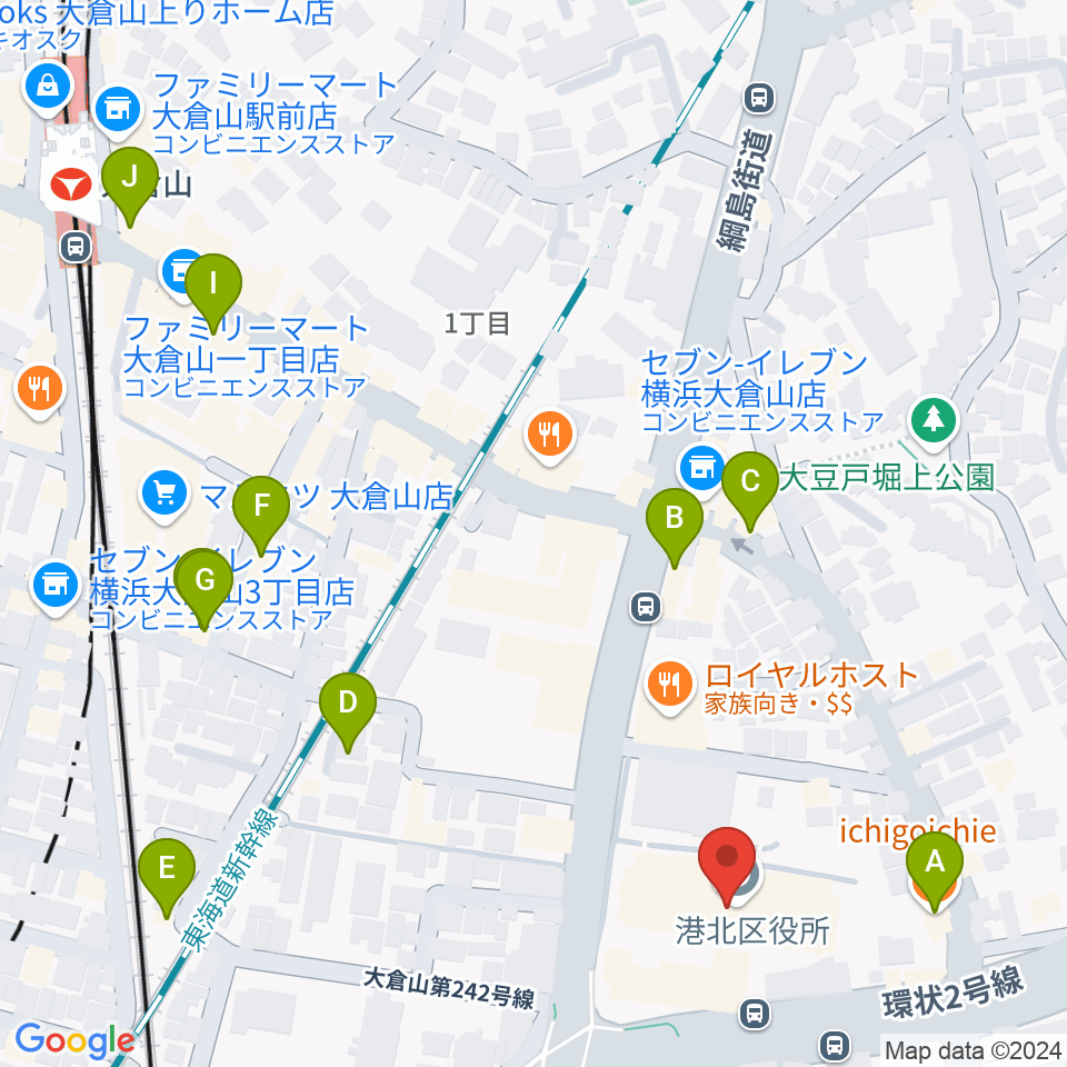 横浜市港北公会堂周辺のカフェ一覧地図