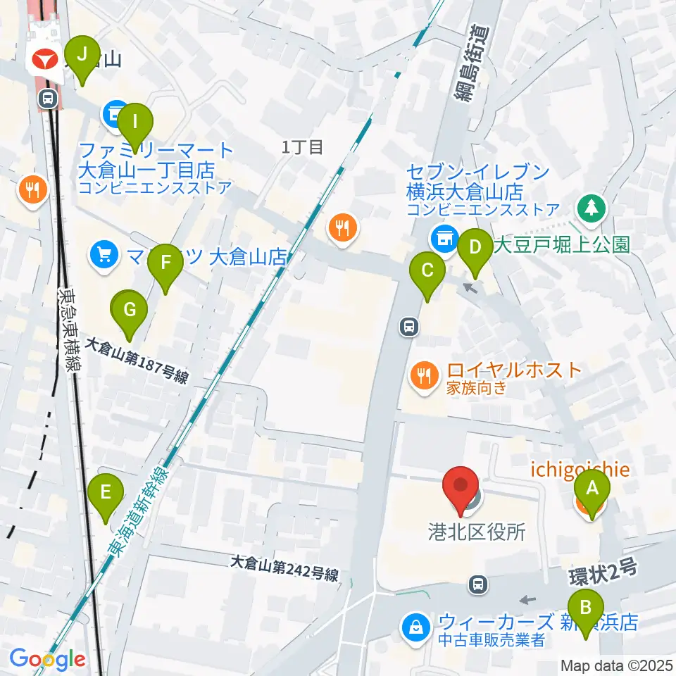 横浜市港北公会堂周辺のカフェ一覧地図