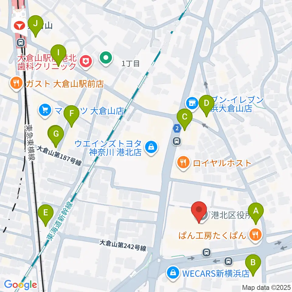 横浜市港北公会堂周辺のカフェ一覧地図