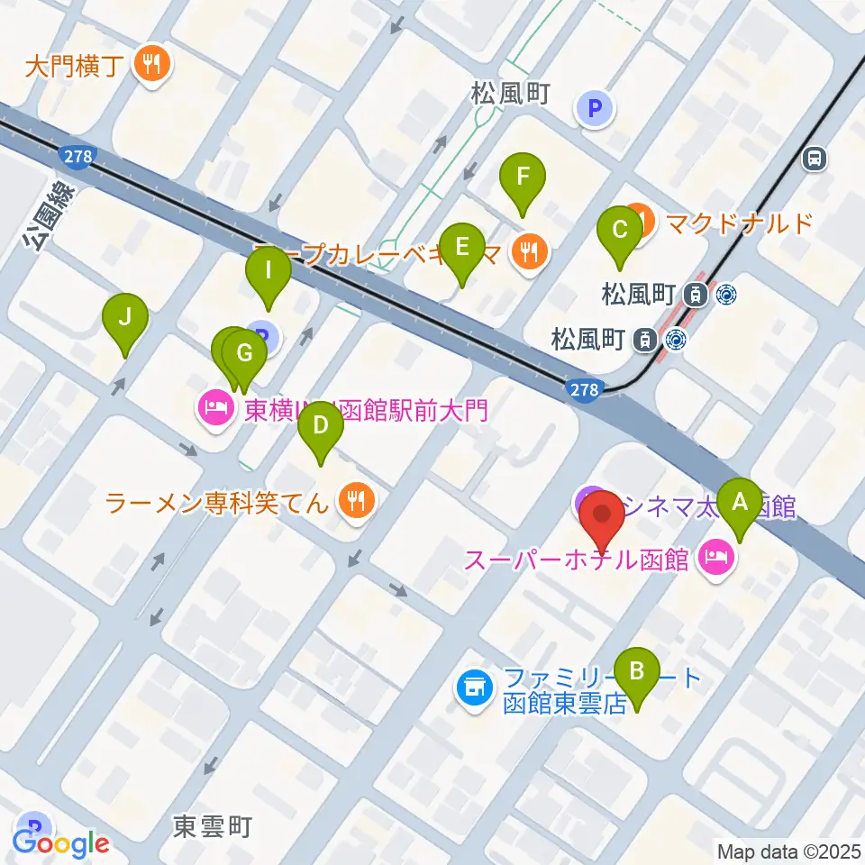 シネマ太陽函館周辺のカフェ一覧地図