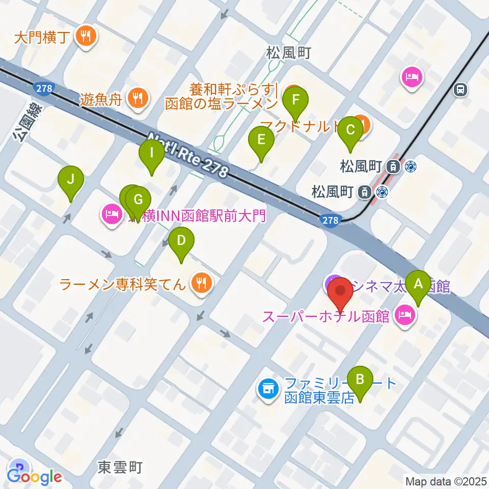 シネマ太陽函館周辺のカフェ一覧地図