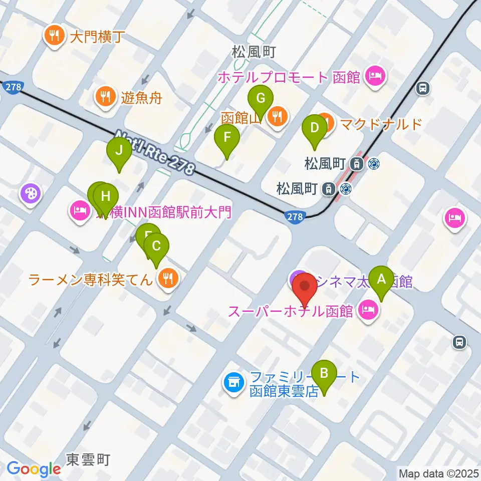 シネマ太陽函館周辺のカフェ一覧地図