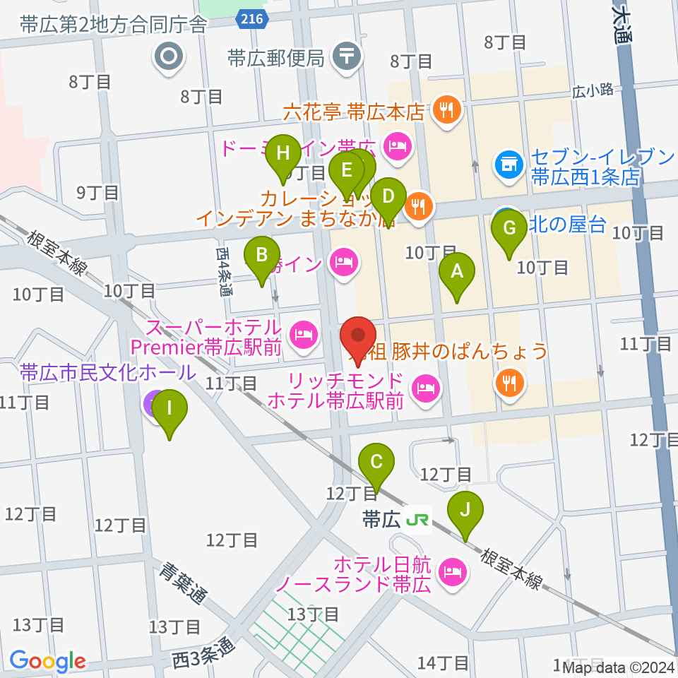 シネマ太陽帯広周辺のカフェ一覧地図