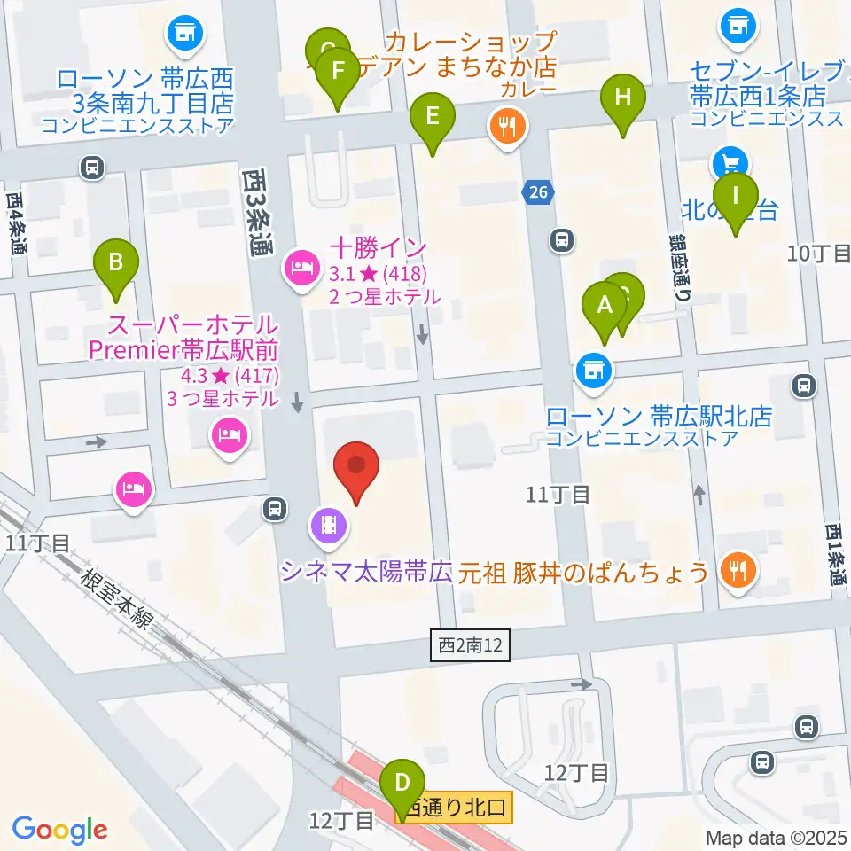 シネマ太陽帯広周辺のカフェ一覧地図