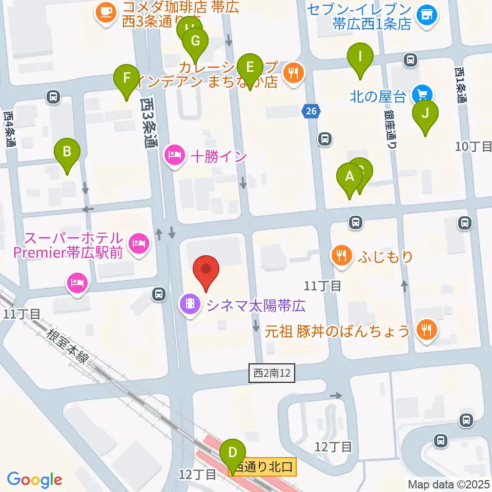 シネマ太陽帯広周辺のカフェ一覧地図