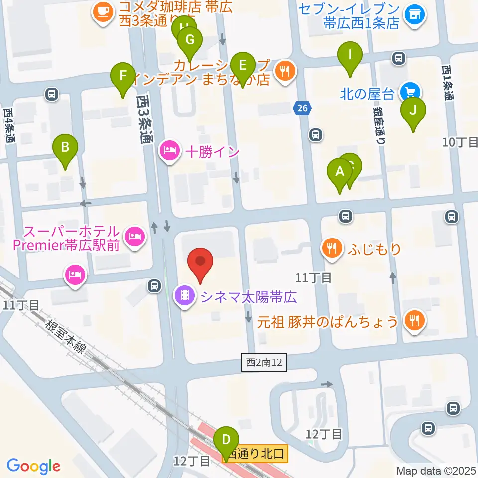 シネマ太陽帯広周辺のカフェ一覧地図