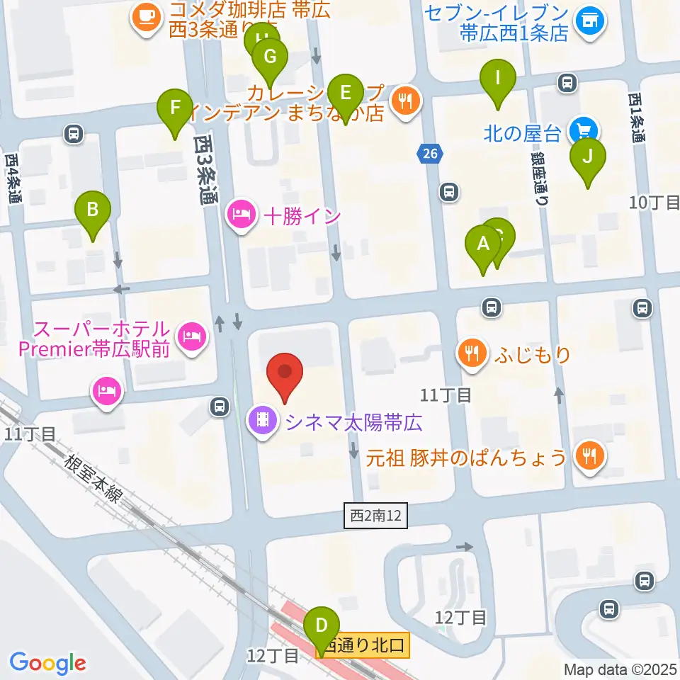 シネマ太陽帯広周辺のカフェ一覧地図