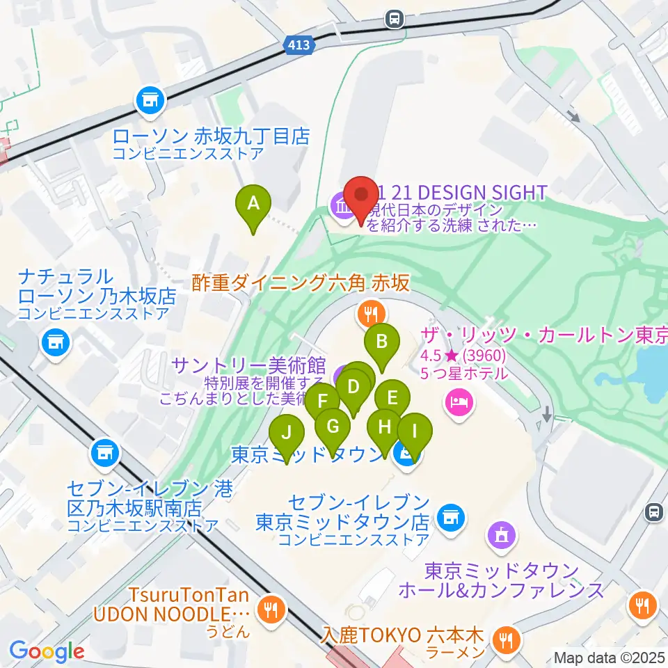 21_21 DESIGN SIGHT周辺のカフェ一覧地図