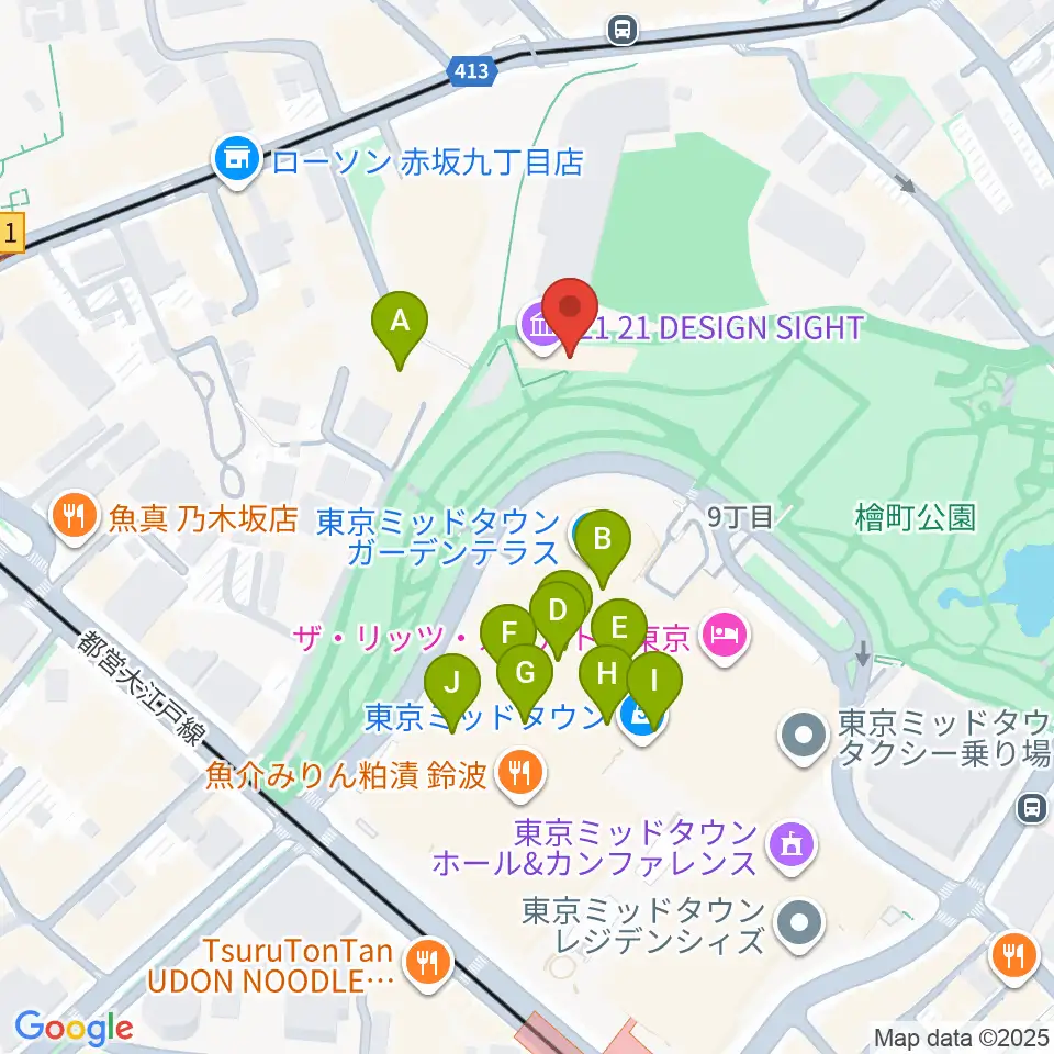 21_21 DESIGN SIGHT周辺のカフェ一覧地図