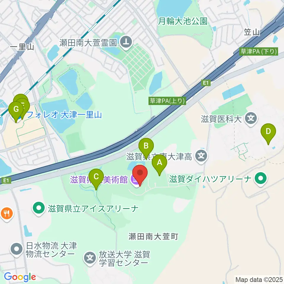 滋賀県立美術館周辺のカフェ一覧地図