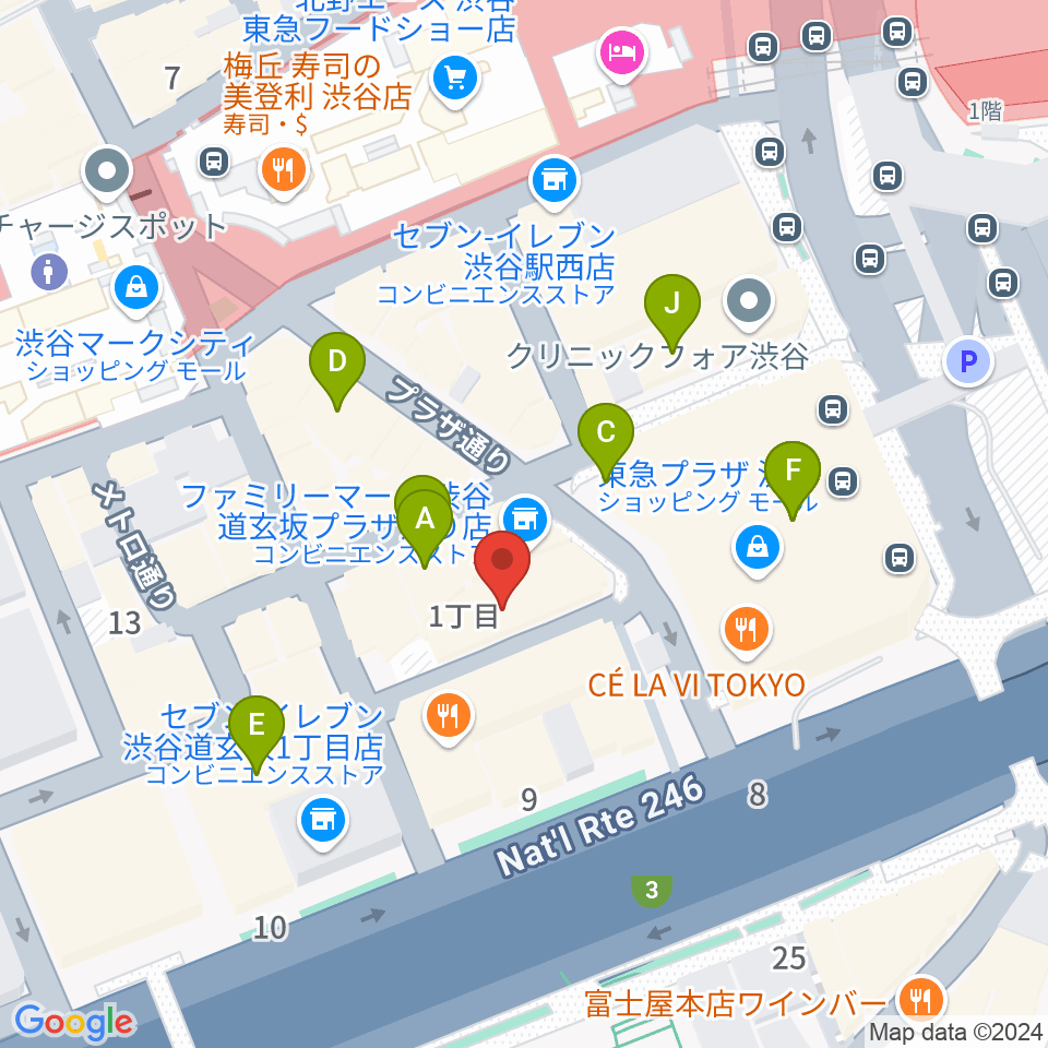 イケシブ 池部楽器渋谷店周辺のカフェ一覧地図