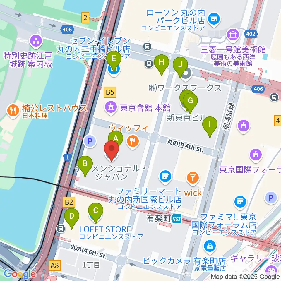 出光美術館周辺のカフェ一覧地図