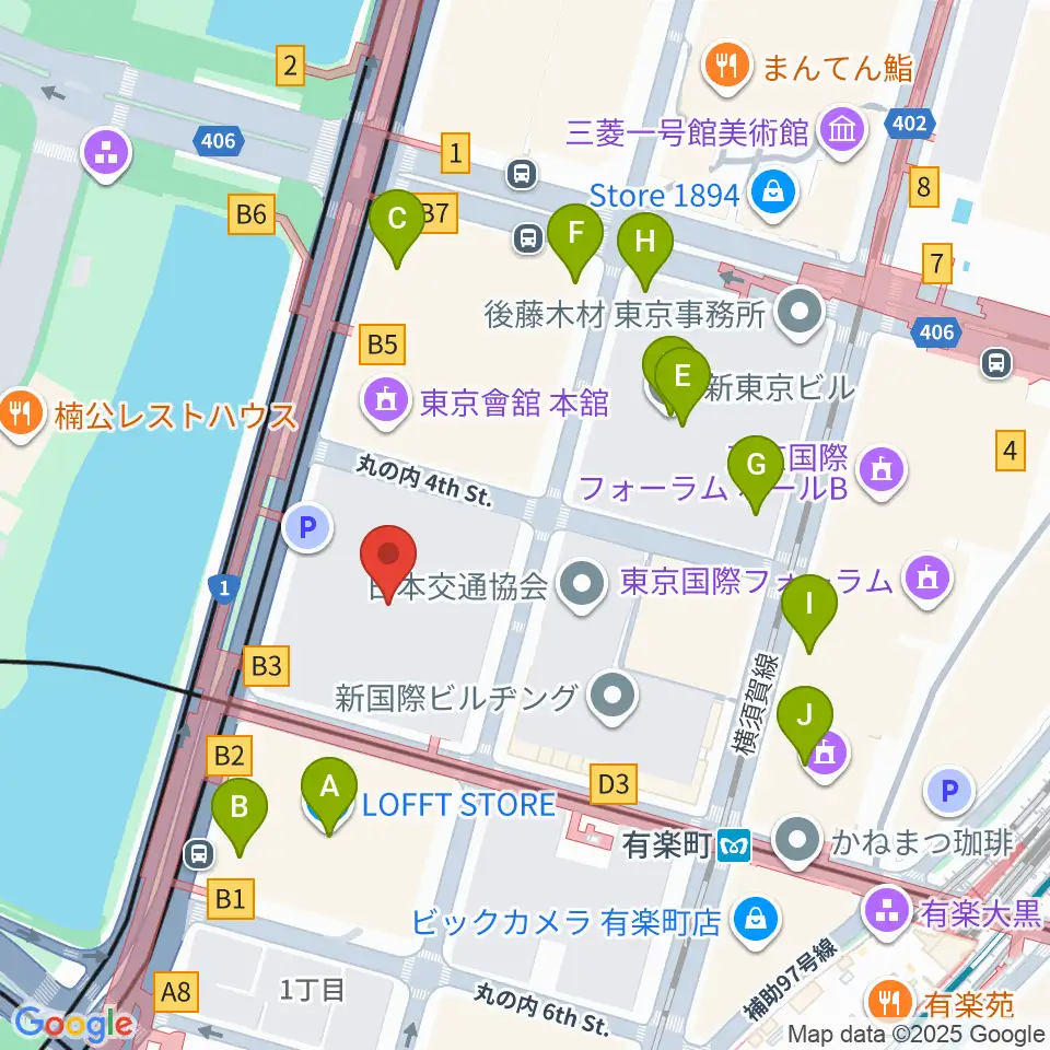 出光美術館周辺のカフェ一覧地図