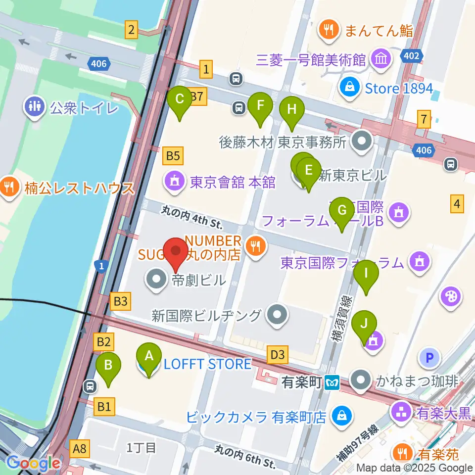 出光美術館周辺のカフェ一覧地図