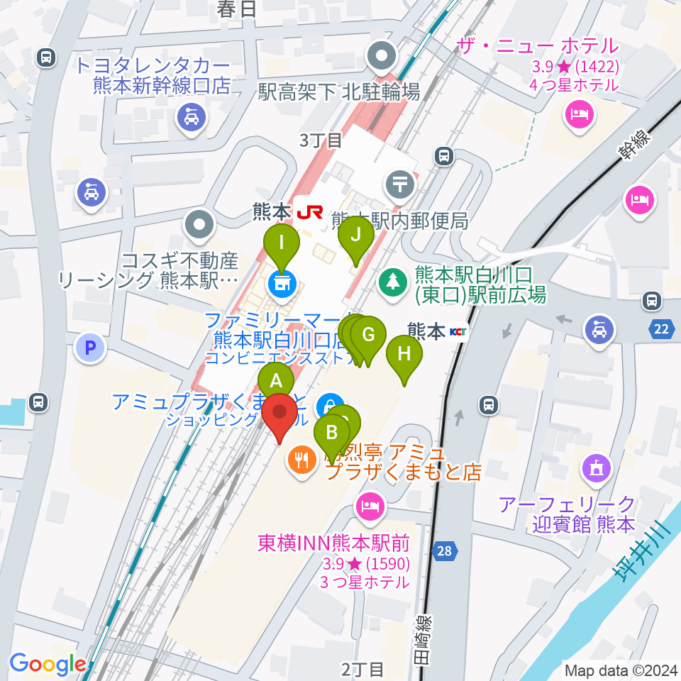 熊本ピカデリー周辺のカフェ一覧地図