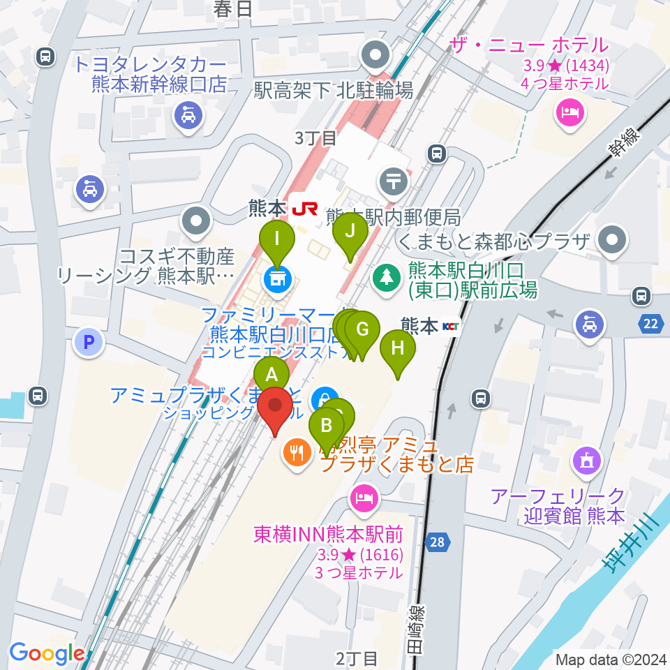 熊本ピカデリー周辺のカフェ一覧地図