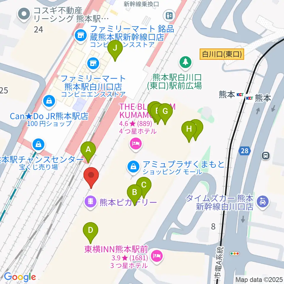 熊本ピカデリー周辺のカフェ一覧地図