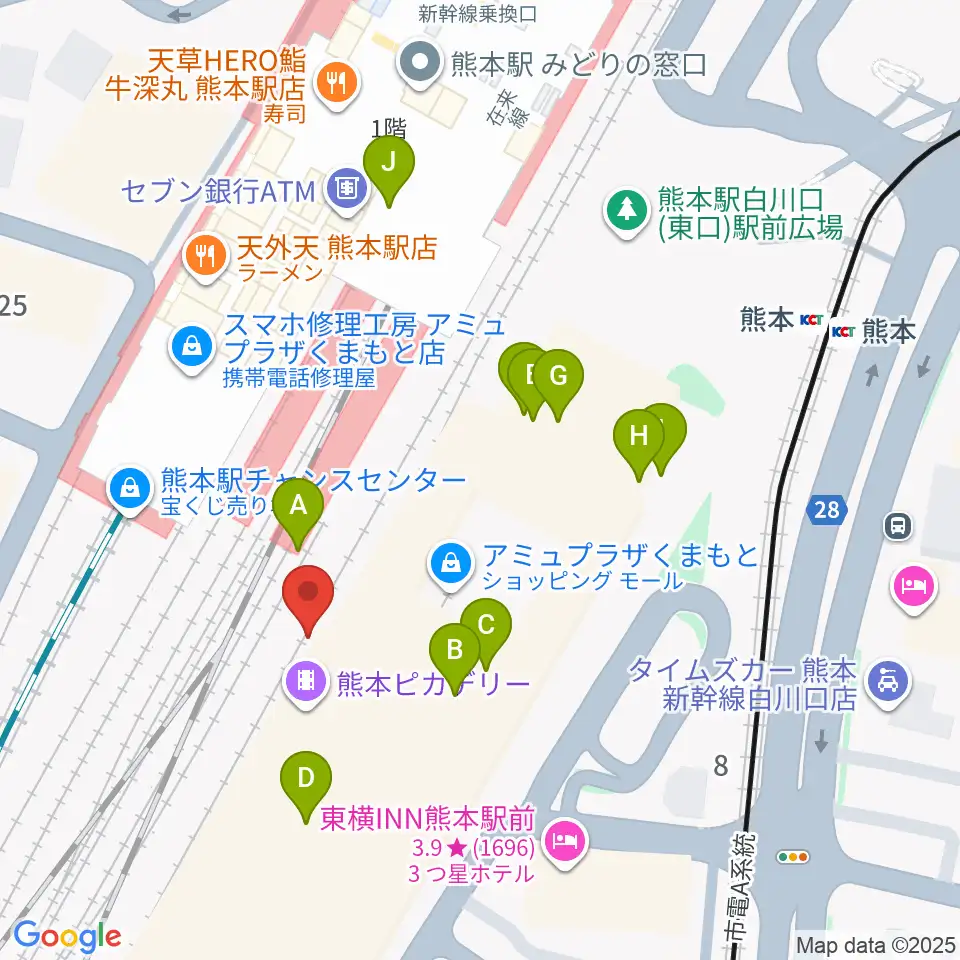 熊本ピカデリー周辺のカフェ一覧地図