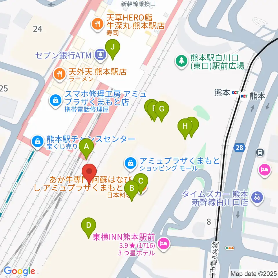 熊本ピカデリー周辺のカフェ一覧地図