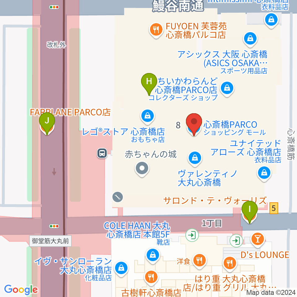 シアタス心斎橋周辺のカフェ一覧地図