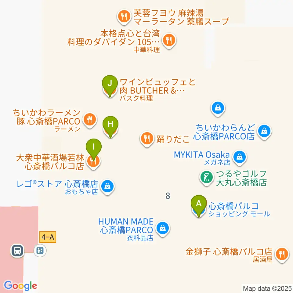 シアタス心斎橋周辺のカフェ一覧地図