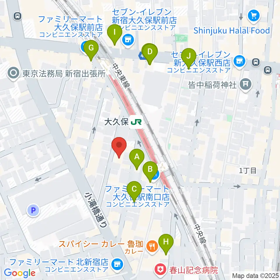 ON AIR 大久保スタジオ周辺のカフェ一覧地図