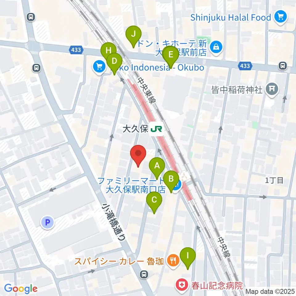 ON AIR 大久保スタジオ周辺のカフェ一覧地図