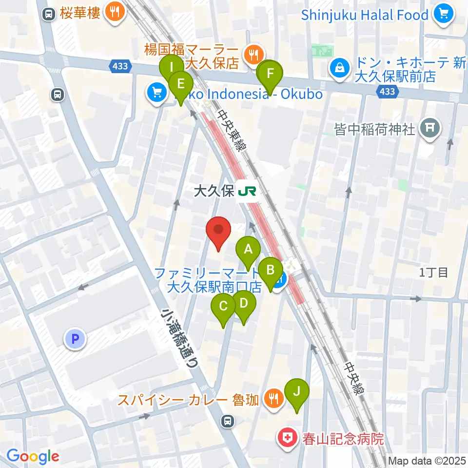 ON AIR 大久保スタジオ周辺のカフェ一覧地図
