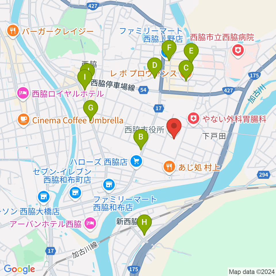 西脇市市民交流施設オリナス周辺のカフェ一覧地図