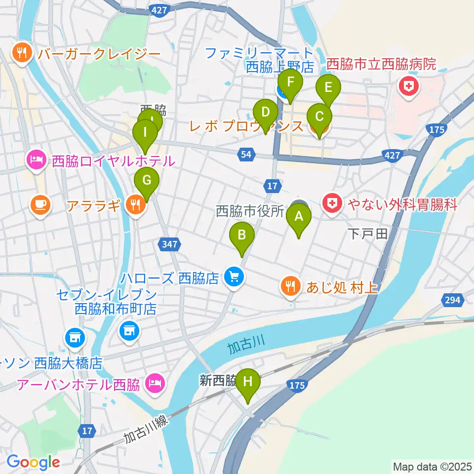 西脇市市民交流施設オリナス周辺のカフェ一覧地図