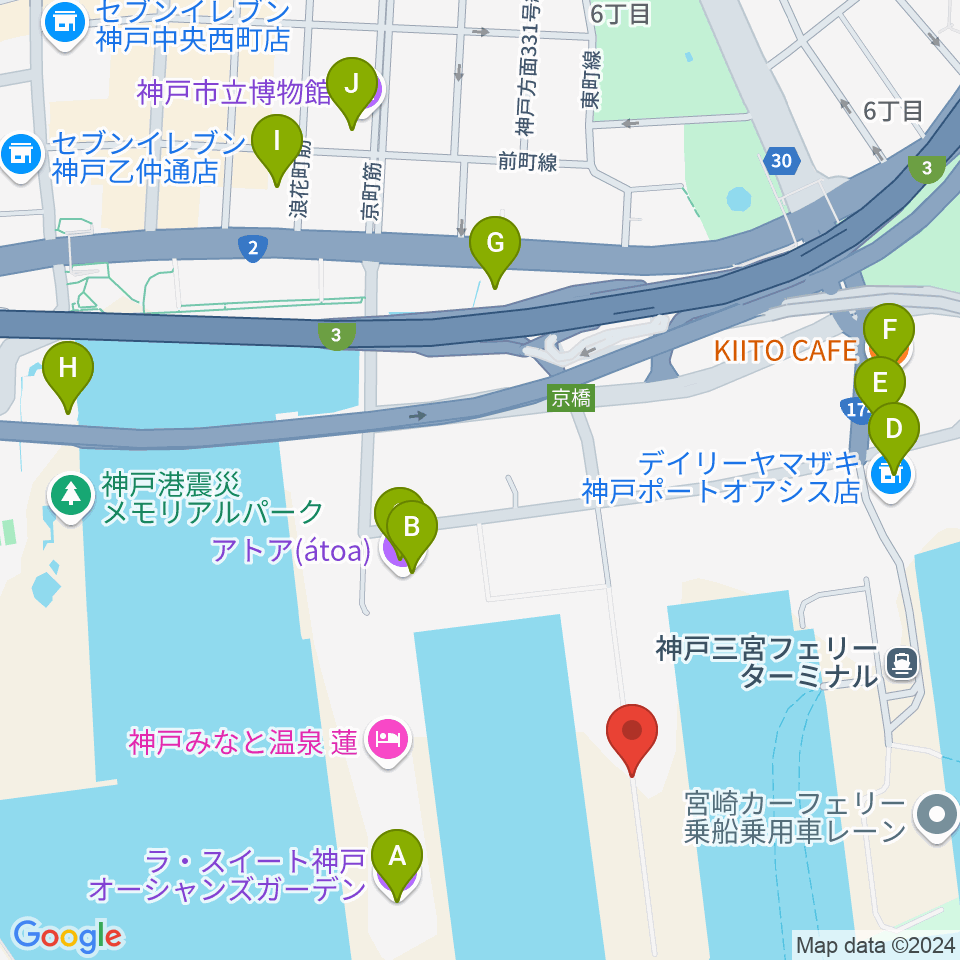 ジーライオンアリーナ神戸周辺のカフェ一覧地図