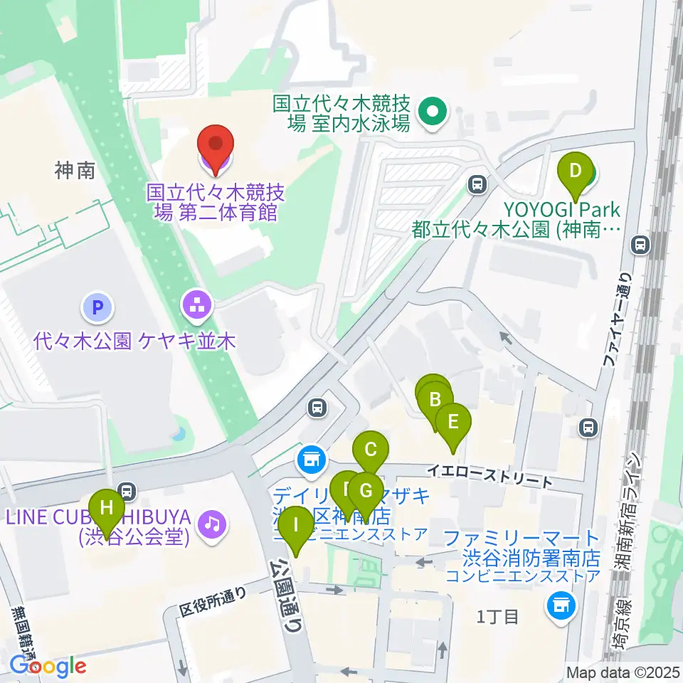 代々木第二体育館周辺のカフェ一覧地図