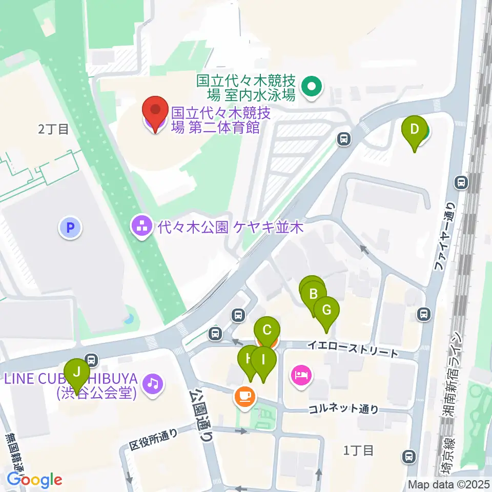 代々木第二体育館周辺のカフェ一覧地図