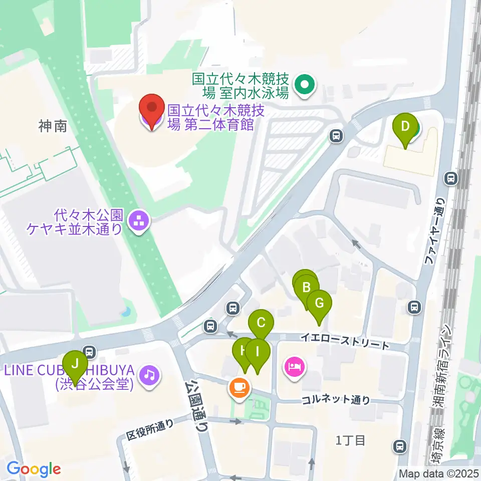 代々木第二体育館周辺のカフェ一覧地図
