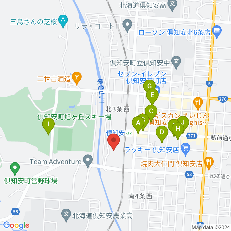 倶知安総合体育館周辺のカフェ一覧地図